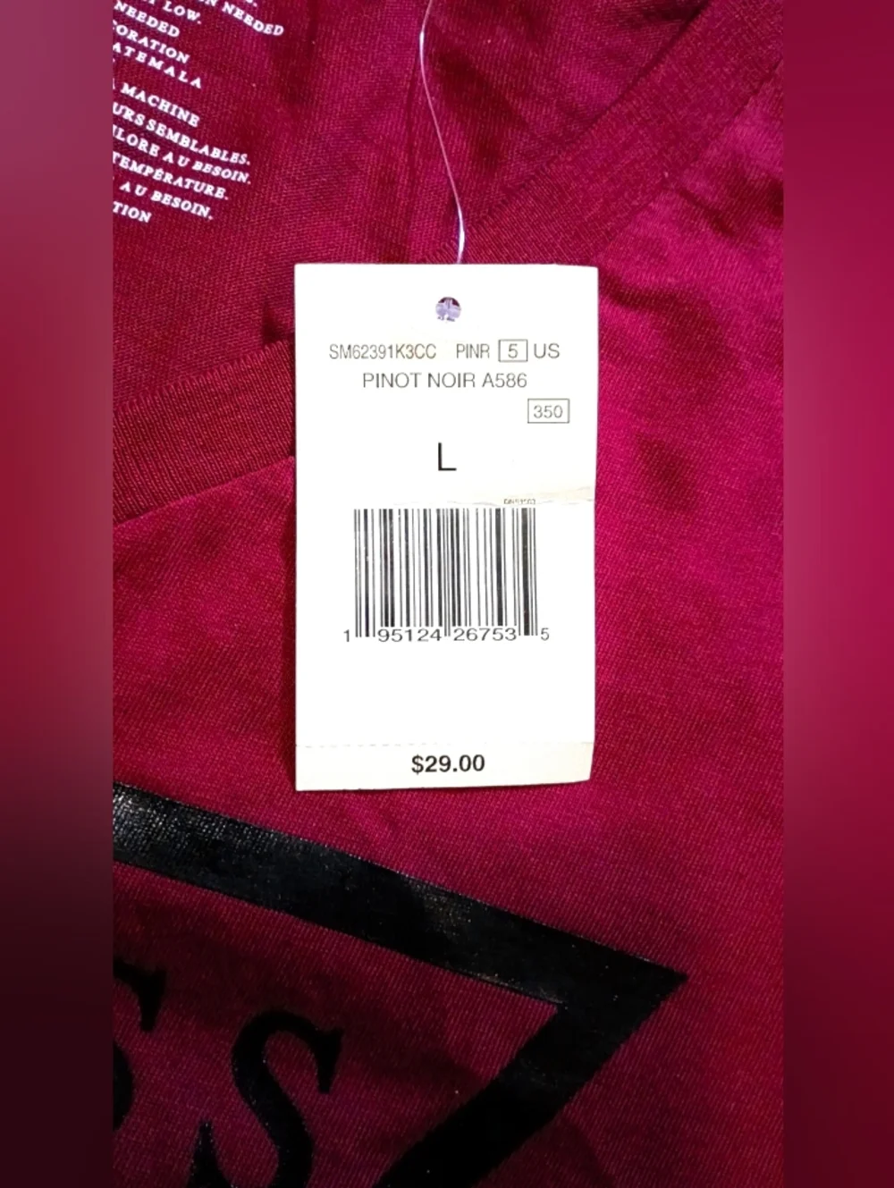 NWT GUESS Men's Burgundy V-Neck Logo Tee Sz. LG - Picture 4 of 11